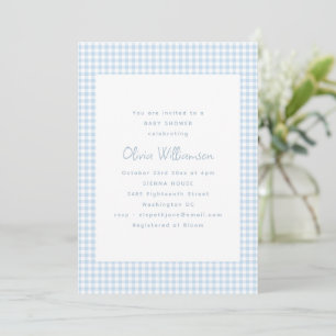 Invitación Dulce Baby Shower Retro Preppy de Cuadros Azul Cla