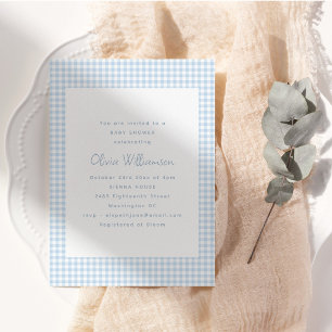 Invitación Dulce Baby Shower Retro Preppy de Cuadros Azul Cla