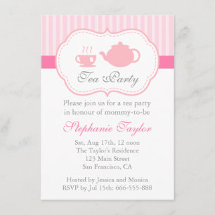 Invitación Dulce Baby Shower Rosa, Fiesta de Té para la futur