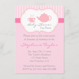 Invitación Dulce Baby Shower Rosa, Fiesta de Té para la futur