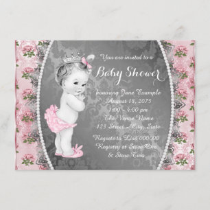 Invitación Dulce Baby Shower Rosa y Gris de Rosa Rosa Bonito