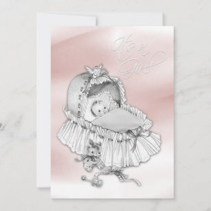 Invitación Dulce Baby Shower Rosa y Gris para Niña