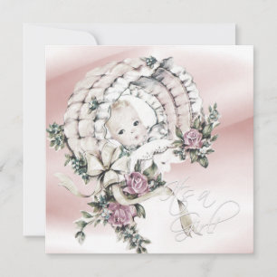 Invitación Dulce Baby Shower Rosa y Gris para Niña