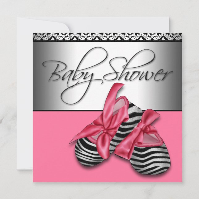 Invitación Dulce Baby Shower Rosa y Negro (Anverso)
