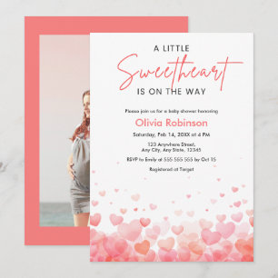 Invitación Dulce Baby Shower Rosa y Rojo Fotográfico de una P