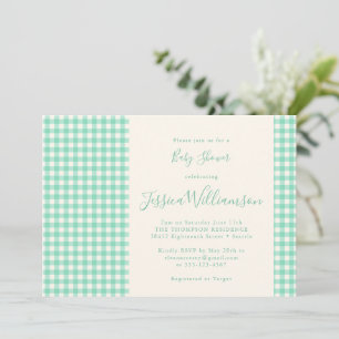 Invitación Dulce Baby Shower Vintage de Cuadros Vichy Verde M