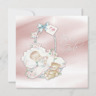 Invitación Dulce Baby Shower Vintage Rosa Niña