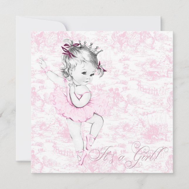 Invitación Dulce Bailarina Rosa Toile Baby Shower (Anverso)