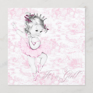 Invitación Dulce Bailarina Rosa Toile Baby Shower