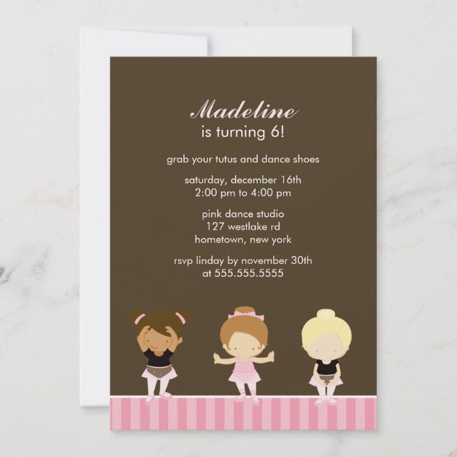 Invitación Dulce bailarinas de ballet Fiesta de cumpleaños (Anverso)