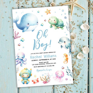 Invitación Dulce Bajo el Mar Oh Chico Fiesta de Bebé