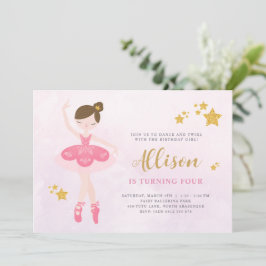 Invitación Dulce Balerina de Oro y Rosa