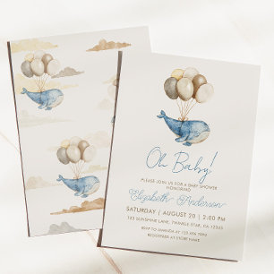 Invitación Dulce ballena azul soñadora y globos Shower de beb