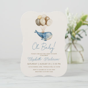 Invitación Dulce ballena azul soñadora y globos Shower de beb