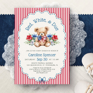 Invitación Dulce Baño para Bebé Patriótico Rojo Blanco Julio