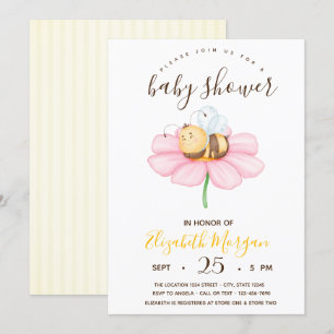 Invitación Dulce Bebé Abejorro, Rayas Baby Shower 