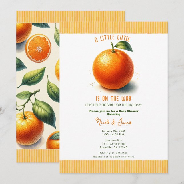 Invitación Dulce Bebé Acuarela Naranja Baby Shower (Anverso / Reverso)