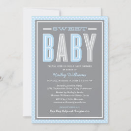 Invitación Dulce Bebé Azul Gris Tipo Negrita Fiesta de Cumple