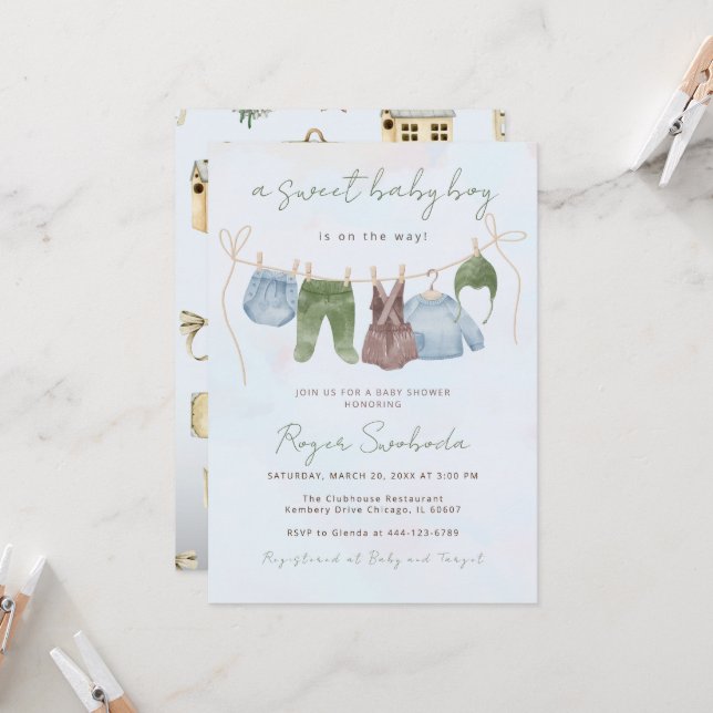 Invitación Dulce bebé boho ropa de bebé ducha (Anverso/Reverso In Situ)