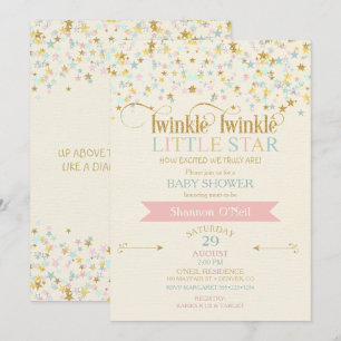 Invitación Dulce Bebe Brillante Estrella Shower Dorado Acuari