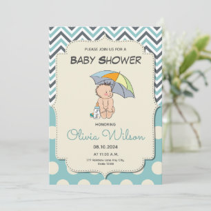 Invitación Dulce Bebé Cartoon Azul Chica Cumpleaños