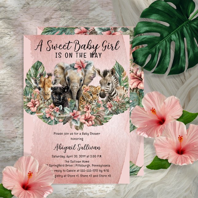 Invitación Dulce Bebé Chicas Animales Safari Tropical Ducha (Subido por el creador)