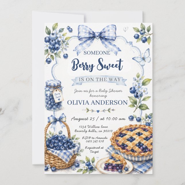 Invitación Dulce bebé de arándano Baby Shower  (Anverso)