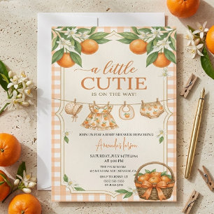 Invitación Dulce Bebé de Cuadrillé Naranja Fiesta de Baby Sho