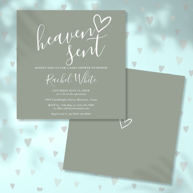 Invitación Dulce bebé de género neutral enviado del cielo en  (Heaven Sent Sage Green Gender Neutral Baby Shower Invitation)