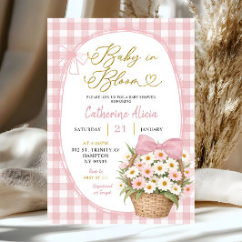Invitación Dulce Bebé de Gingham en Flor Baby Shower