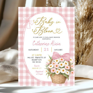 Invitación Dulce Bebé de Gingham en Flor Baby Shower