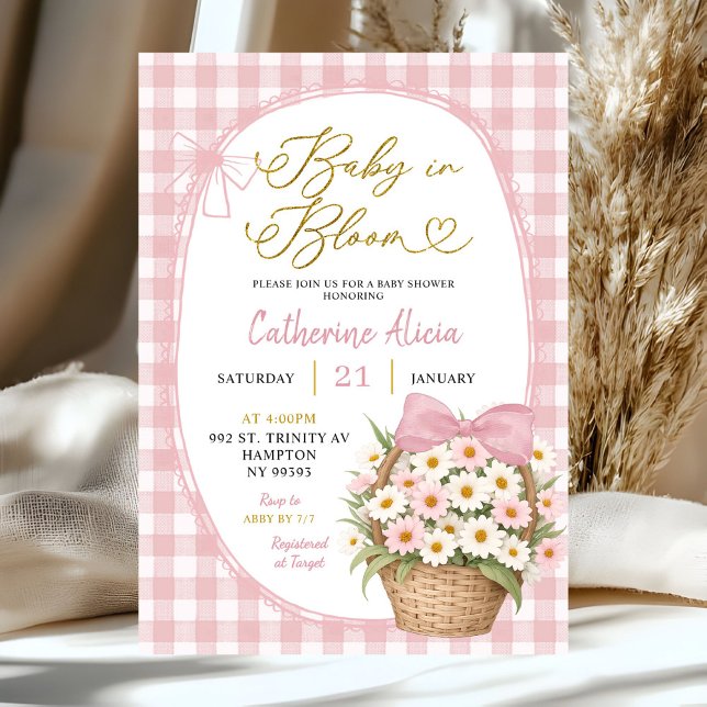 Invitación Dulce Bebé de Gingham en Flor Baby Shower (Subido por el creador)
