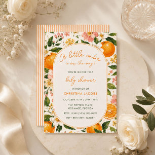 Invitación Dulce Bebé de Verano con Floral de Mandarina Baby