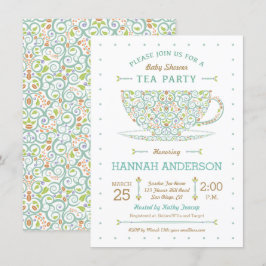 Invitación Dulce Bebé en Taza de Té con Encaje Revelación de
