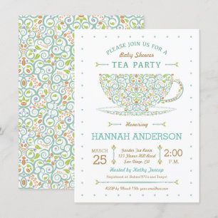 Invitación Dulce Bebé en Taza de Té con Encaje Revelación de