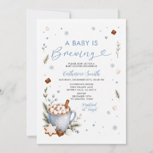 Invitación Dulce Bebé Está en Camino Azul Chocolate Caliente 