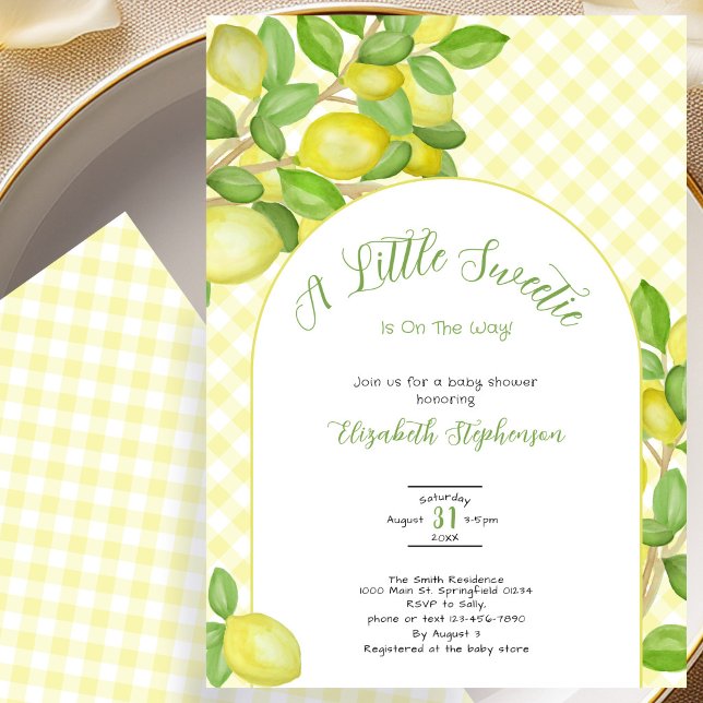 Invitación Dulce Bebé Fiesta de Shower de Cuadros Amarillos d (Subido por el creador)