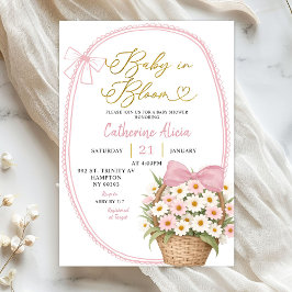 Invitación Dulce Bebé Flor de Bow Rosa de Primavera en Flor B