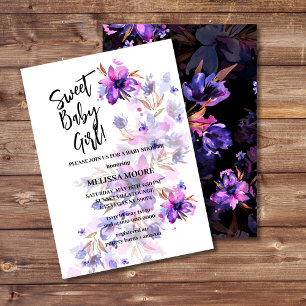 Invitación Dulce bebé flor rosa violeta
