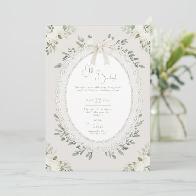 Invitación Dulce Bebé Hydrangea Vintage Baby Shower (Anverso de pie)