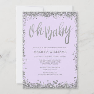 Invitación Dulce Bebé Lila Purpura Plateado Brillo Baby Showe