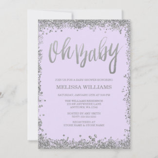 Invitación Dulce Bebé Lila Purpura Plateado Brillo Baby Showe