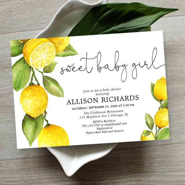 Invitación Dulce bebé limón acuarela chica bebé ducha (Subido por el creador)