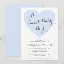 Invitación Dulce bebé lindo Pastel Blue Heart Baby Shower