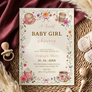 Invitación Dulce Bebé Niña está Preparando Café Baby Shower
