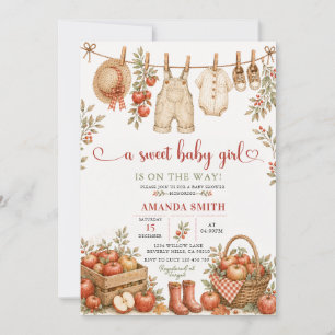 Invitación Dulce Bebé Niña Manzana Otoño Ropa Tendida Baby Sh