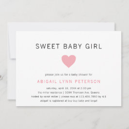 Invitación Dulce bebé niña rosa corazón lindo Baby Shower