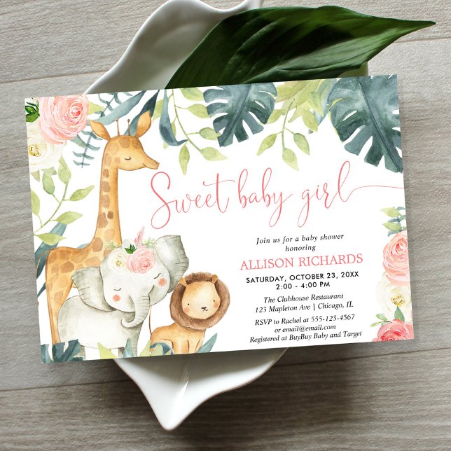 Invitación Dulce bebé niña safari jungle animales bebé ducha (Subido por el creador)
