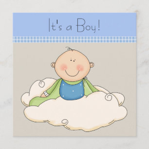Invitación Dulce Bebé Niño Nube Azul Beige Baby Shower