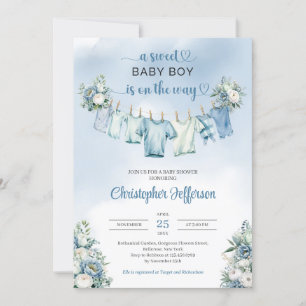 Invitación Dulce bebé niño ropa azul ducha bebé
